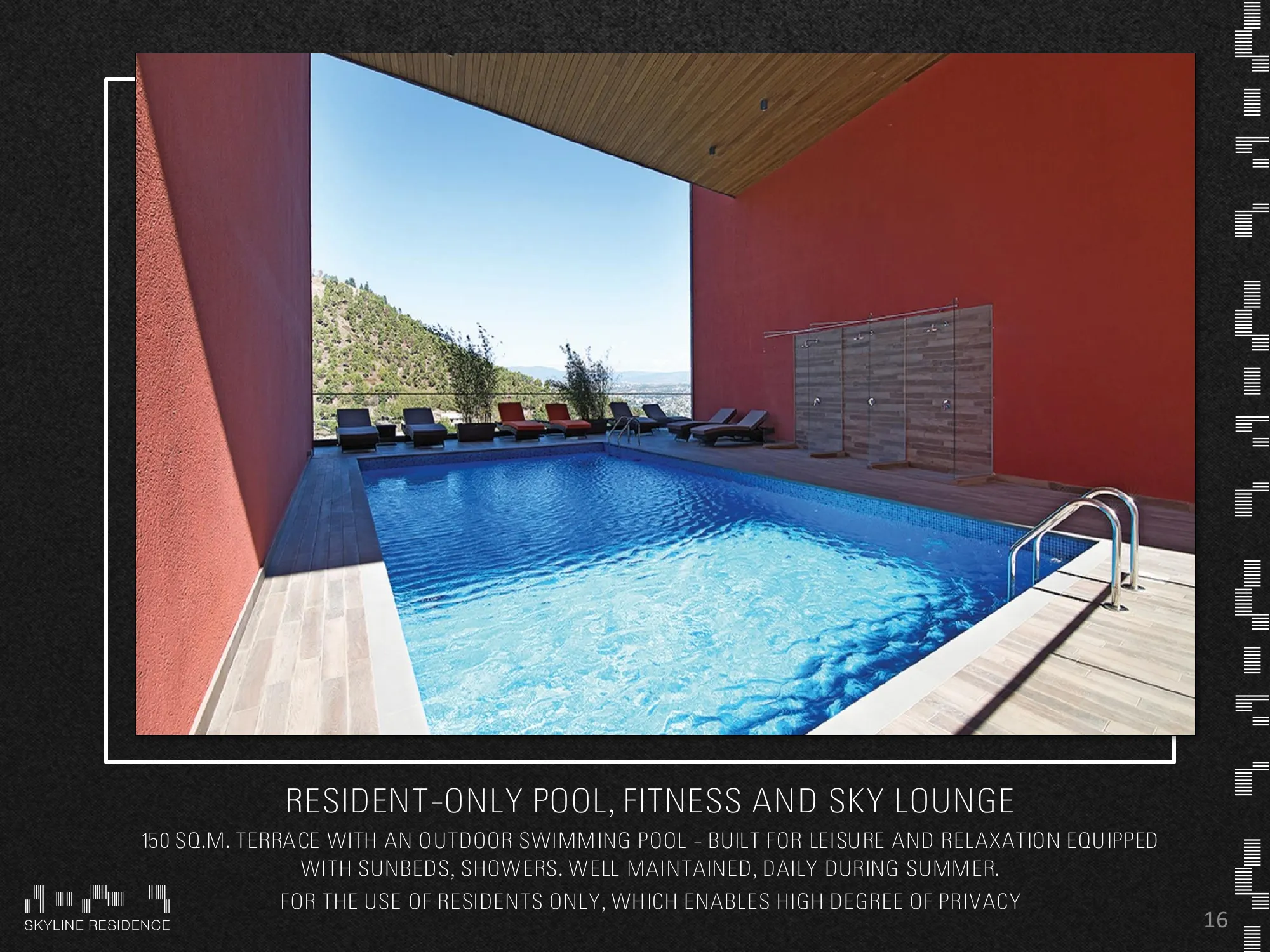 Resident-only outdoor pool with 150 sqm terrace